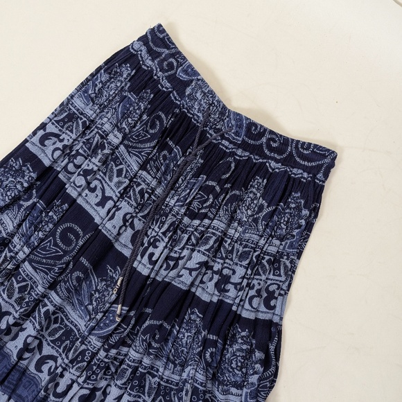 Vintage Navy Tiered Skirt Indian Ethnic Pleated Midi Maxi Circle Full A-line - Picture 4 of 7